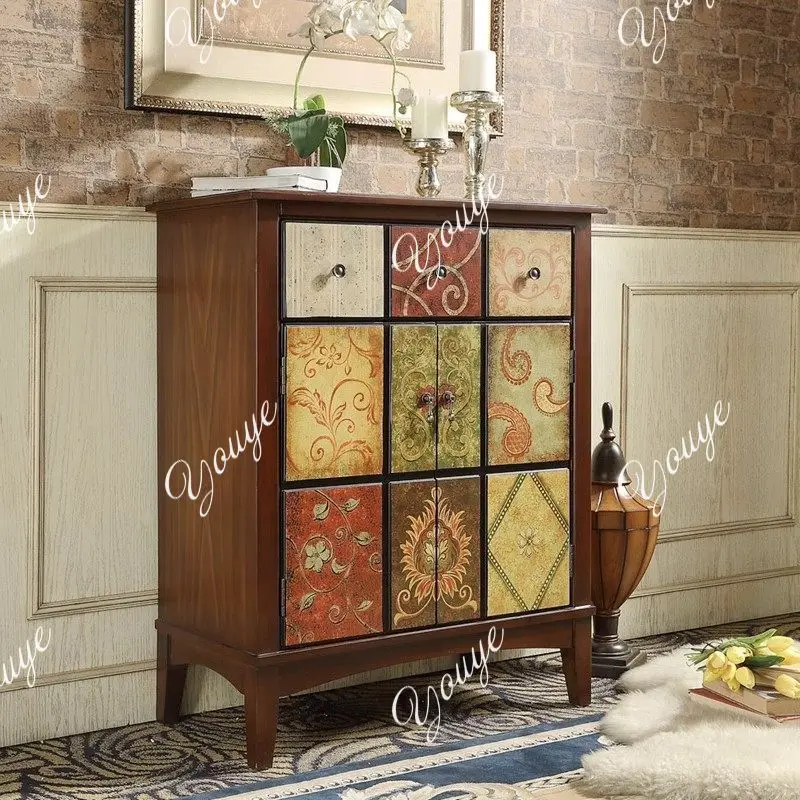 

Painted American porch cabinet shoe cabinet light luxury medieval storage retro dining side cabinet French retro fashion