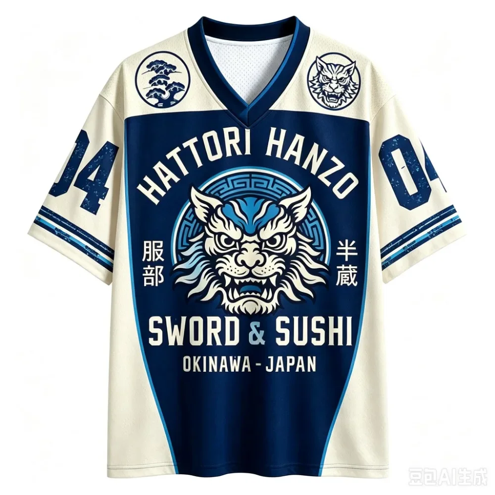Modisches Neues Design Japanischer Legendärer Krieger-Tiger 3D-Druck Herren- und Damen-V-Neck-Sport-Shirt, Locker Geschnittenes T-Shirt, Street Y2K Familienkleidung – Detail 6