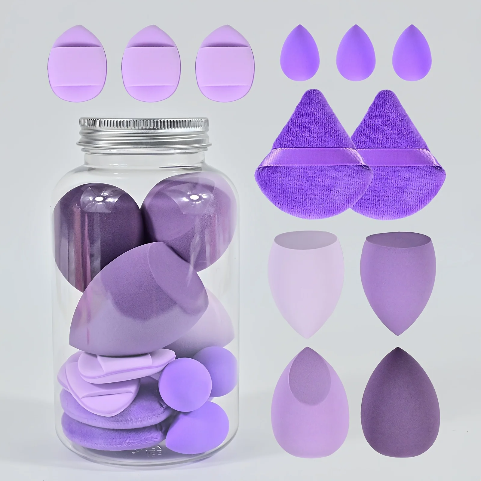 طقم إسفنجة مكياج احترافية مكون من 12 قطعة - 2 مروحة و4 بيض و3 أصابع + 3 خلاطات صغيرة |   كريم أساس ناعم خالٍ من اللاتكس لجميع أنواع البشرة