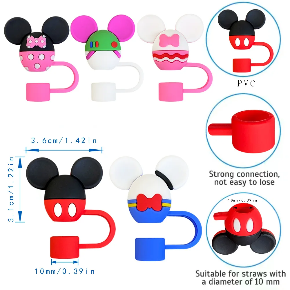 MINISO 1-5pcs 3D Stereo disney mickey Straw Cover Cap 10MM Drink Straw Plug Reusable Fit Cup Accessories Straw Cap Charms Pendan