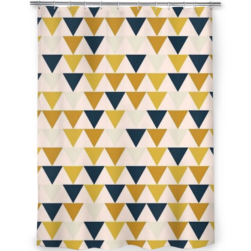 Shower curtain Bathroom  Arrow Pattern in Mustard Yellows, Navy Blue, and Blush Tones. Minimalist Geometric decor