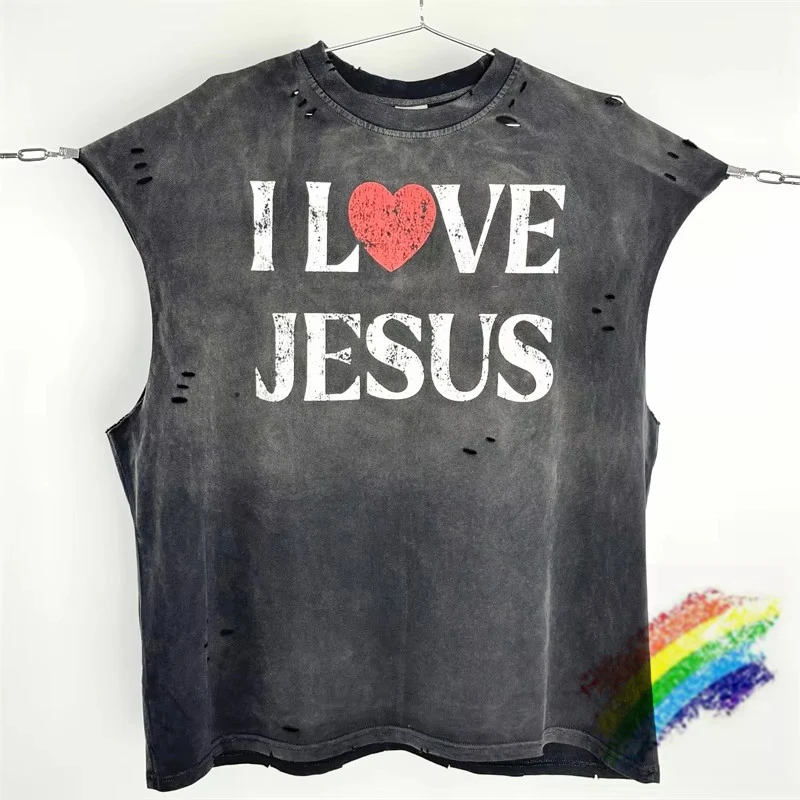 SAINT Sleeveless T Shirt Men Women Best Quality Hand Worn Tank Top Oversized Tee Casual T-Shirt