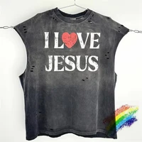 Camiseta sin mangas SAINT para hombres y mujeres, camiseta sin mangas desgastada a mano de la mejor calidad, camiseta informal de gran tamaño