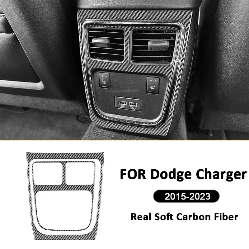 Carbon Fiber Car Rear Center Air Conditioning Outlet Panel USB Changing Frame Decoration Sticker For Dodge Charger 2015-2023