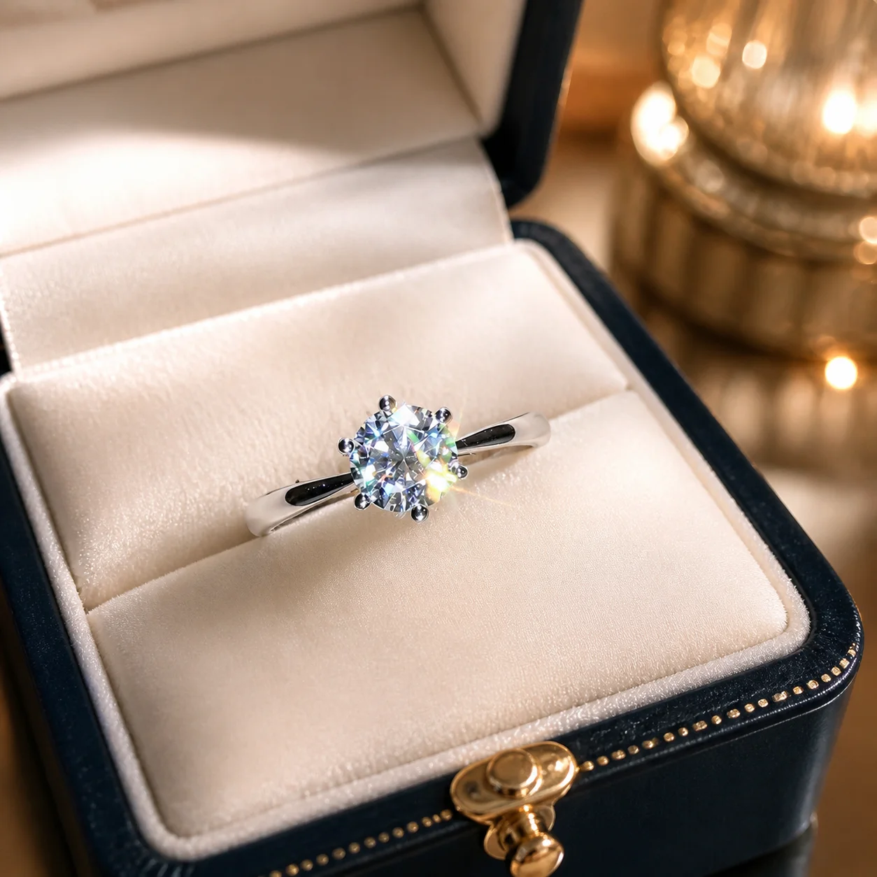 Moissanite Engagement Ring 1 Carat - Elegancki pierścionek o sześciokątnym kształcie w