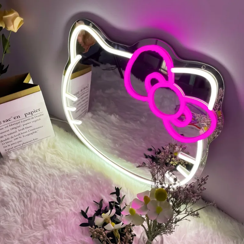 Personnalité explosive créative Led amour miroir néon chat maquillage miroir acrylique miroir lumière bureau miroir vanité miroir