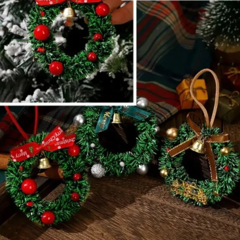 1PC Merry Chrismas Wreath Pendant with Bell Car Door Hanging Decoration Xmas Party Christmas Tree Decor Accessories