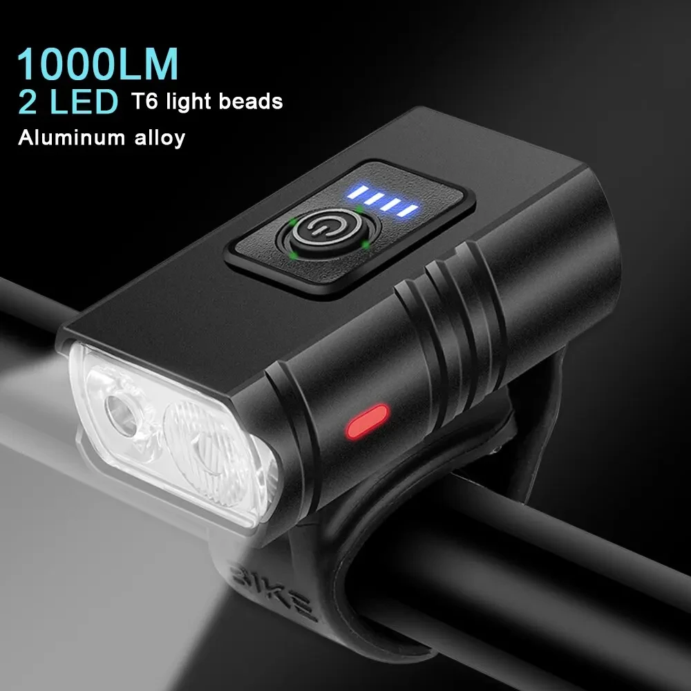 1pc USB Rechargeable Bike Light T6 LED Bicycle Lights 6 Modes MTB Flashlight Bicycle Headlight for Cycling Bicycle Front Lamp