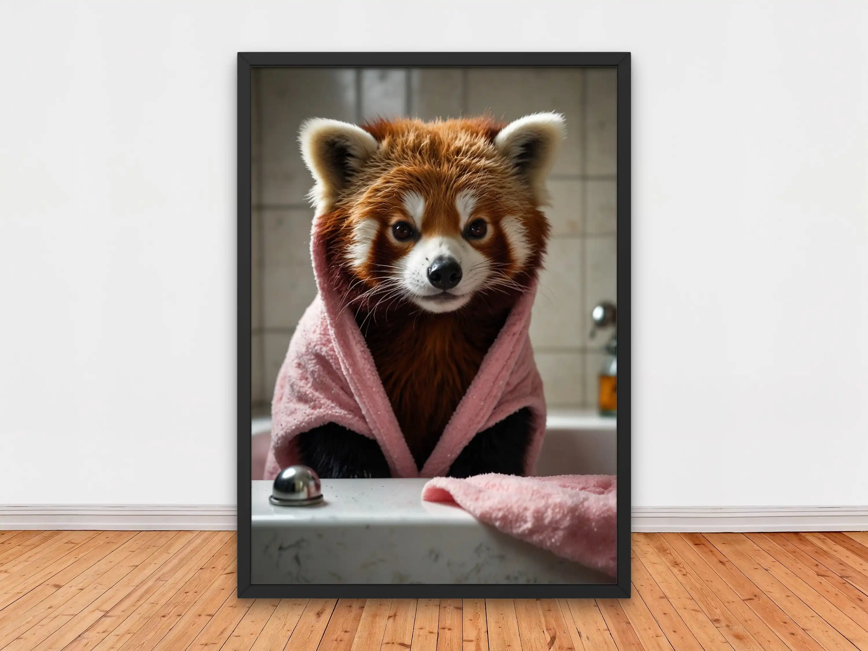 Animal Lion Pink Bathrobe in Bathtub Funny Sloth Panda Wolf Poster Print Wall Art Pictures Canvas Painting Room Home Decor Gift