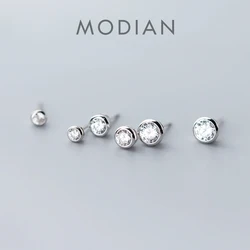Modian Classic Dazzling Clear CZ Round Studs Earring for Women Fashion 925 Sterling Silver Wedding Engagement Statement Jewelry