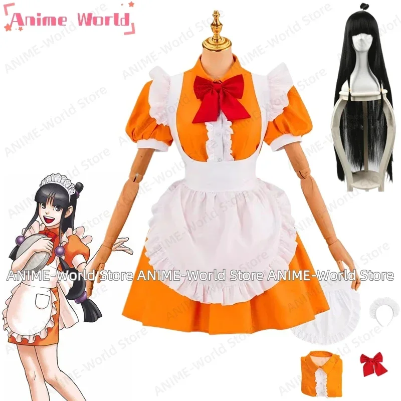 

《Custom Size》Ace Attorney Maya Fey Maid Cosplay Costume Sexy Cute Dress Mako Suzuki Full Set