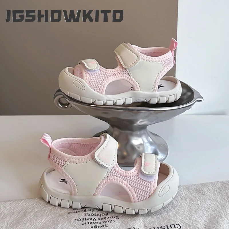 JGSHOWKITO Summer Children Mesh Sandals Outdoor Toddler Closed Toe Boy Girl Non-slip Sandals for First Walking Kids Sport Shoes