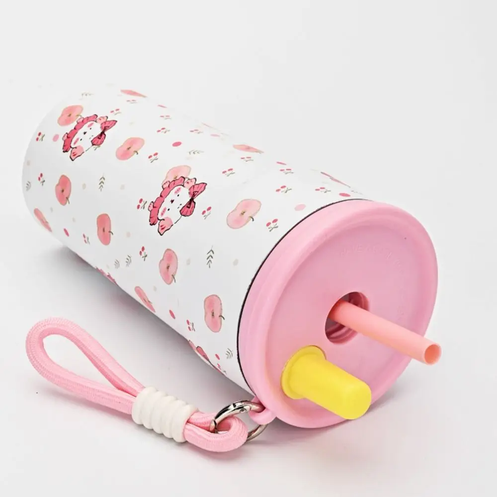 Taza de vacío de 500ML, bebida doble con cuerda de elevación, taza de vacío de paja, tubo de succión de gran capacidad a prueba de fugas, vasos