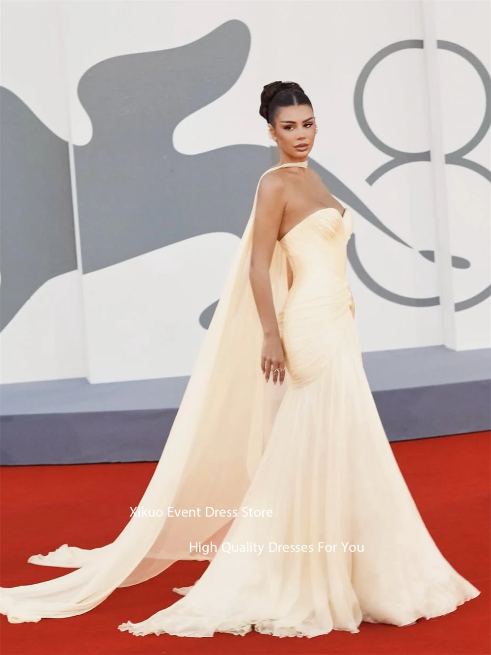 Xikuo فساتين سهرة شيفون على شكل قلب مكشكشة على شكل حرف A فساتين لحضور الحفلات الموسيقية مطوي ماكسي فيستدوس دي فييستا موهير مخصصة