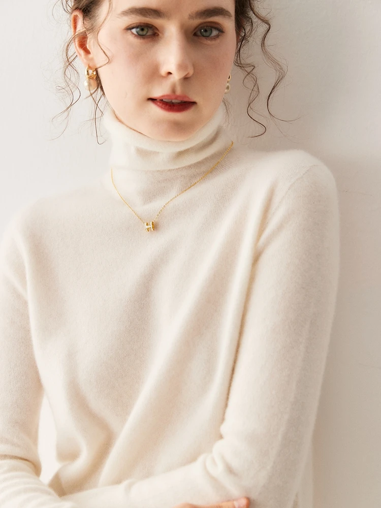 

Women's Turtleneck Long Sleeve Pullovers 100% Cashmere Sweater Spring Autumn Winter Cashmere Knitwear Shirt Female Tops