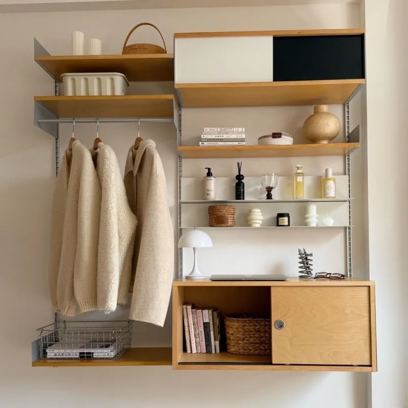 Bedroom adjustable birch bookshelf, wall home decoration ornament display stand