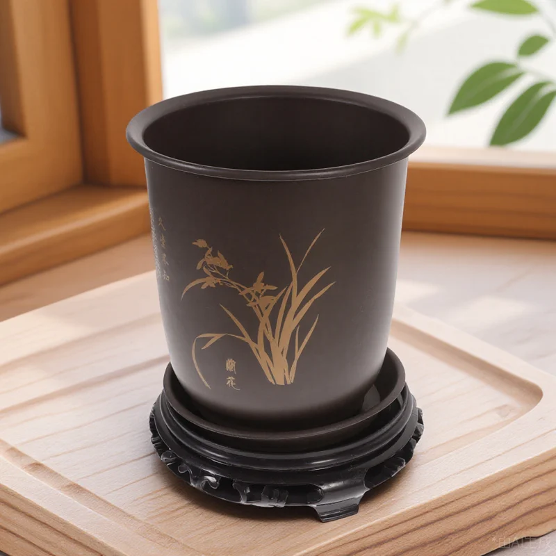 

Gardening Flowerpot 1 Set Plastic Orchid Planting Pot with Base Bonsai Storage Container Rounded Holder