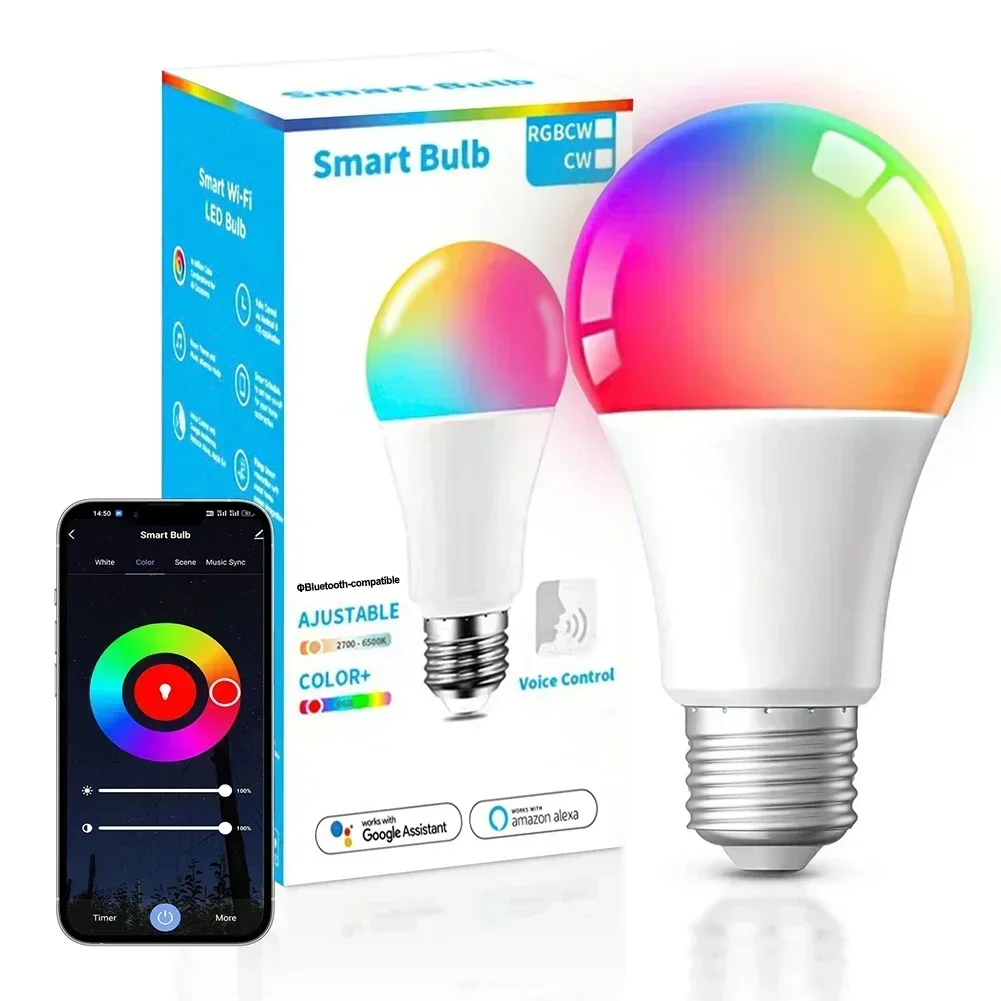 Tuya Wifi Bluetooth Bulb Light Led Lamp E27 RGB Light Bulb 110V 220V High Brightness For Google Assisatnt Life