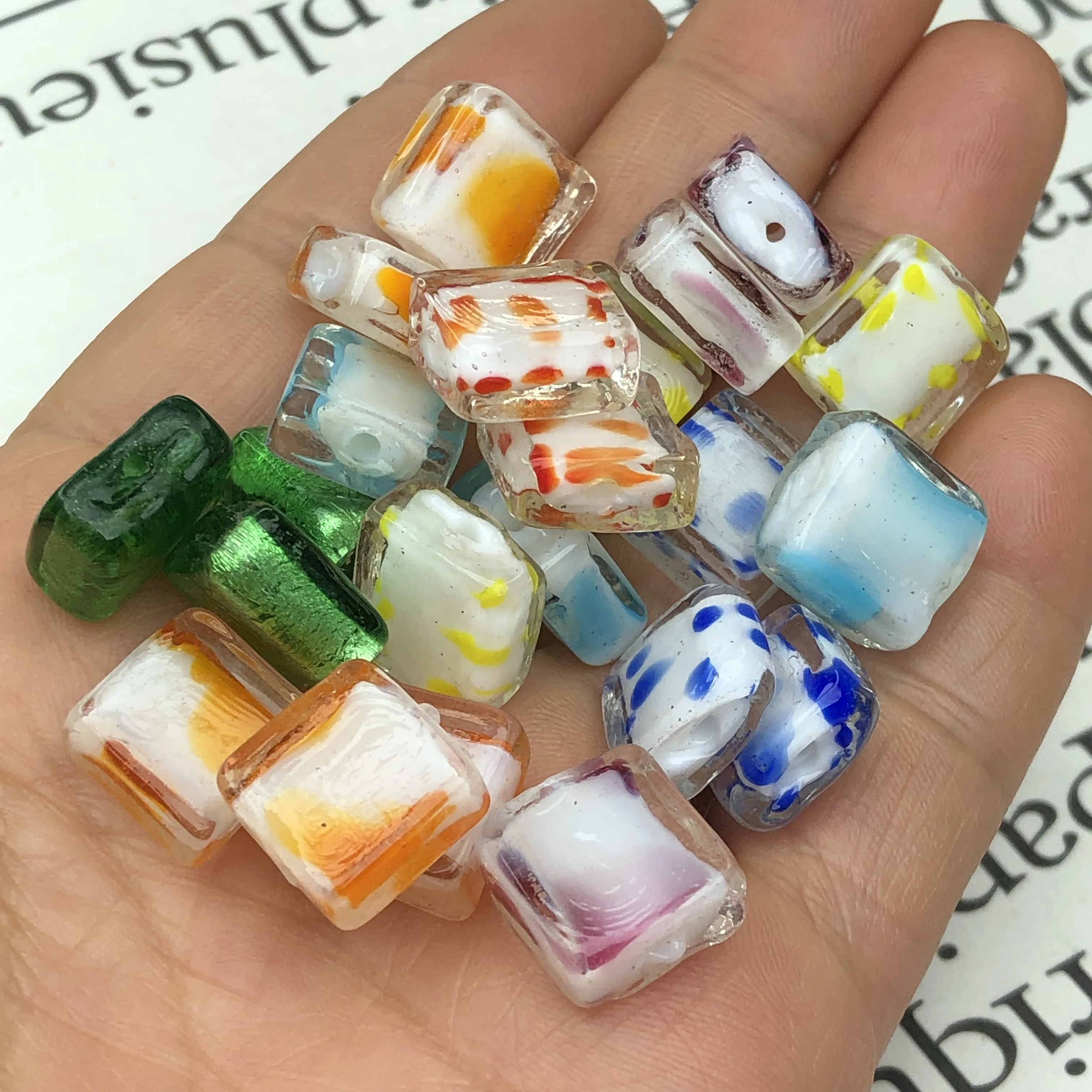 12Mm Platte Vierkante Dot Kleuren Handgemaakte Lampwork Cube Losse Spacer Kralen Voor Sieraden Maken Diy Ambachten Bevindingen Accessorise