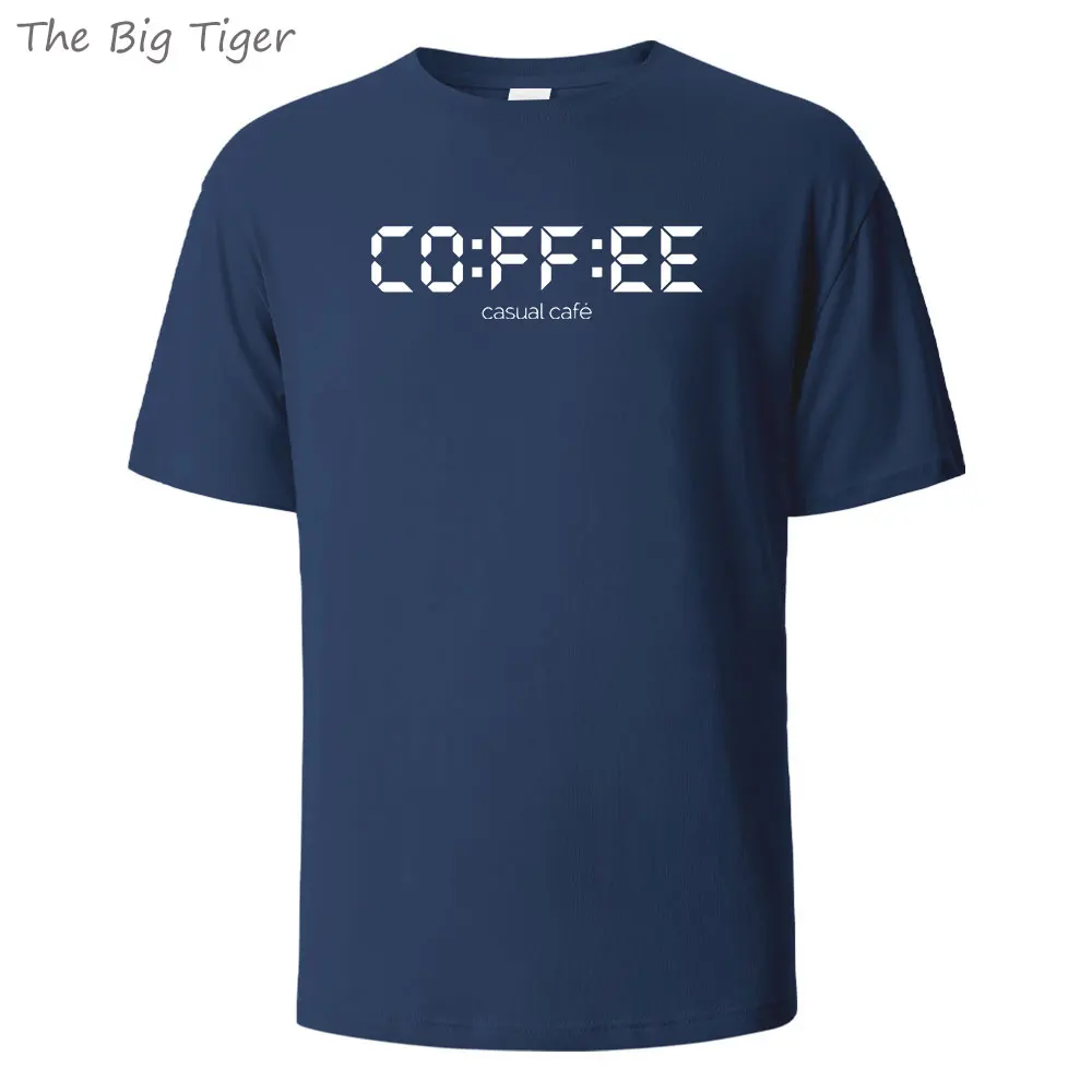 تي شيرت قطني أساسي مطبوع عليه Coffie بتصميم بسيط برقبة دائرية، قماش ناعم مسامي للجنسين بأكمام قصيرة