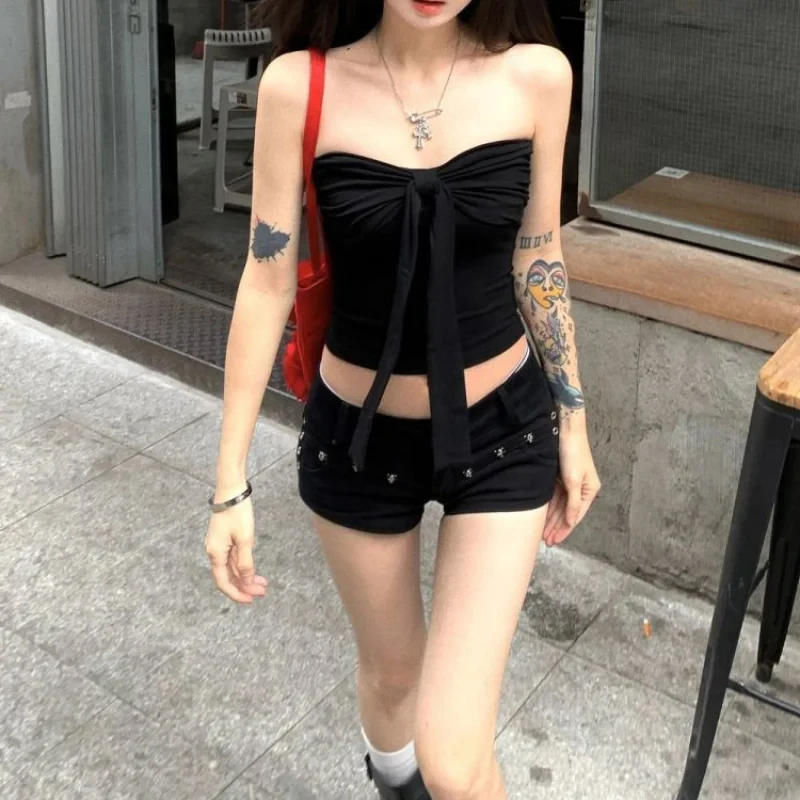 

Women Summer Sexy Bow Slim Fit Sleeveless Crop Tube Top Fashion Streetwear Girl Tops
