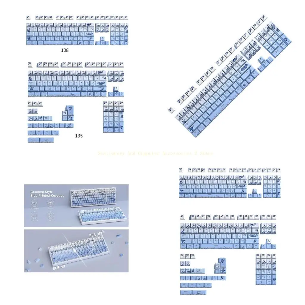 

Keycaps Unique Double Shot Porcelain Keycaps Durable Finish for Work or Gaming