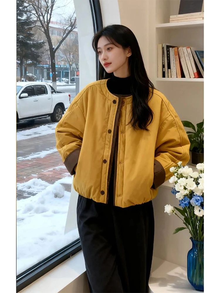 

Thiened ort Jaet Baseball orm Windbreaker Cotton Coat Women's Sle 2026 Winter New Arrival Faionable Cotton Clot...