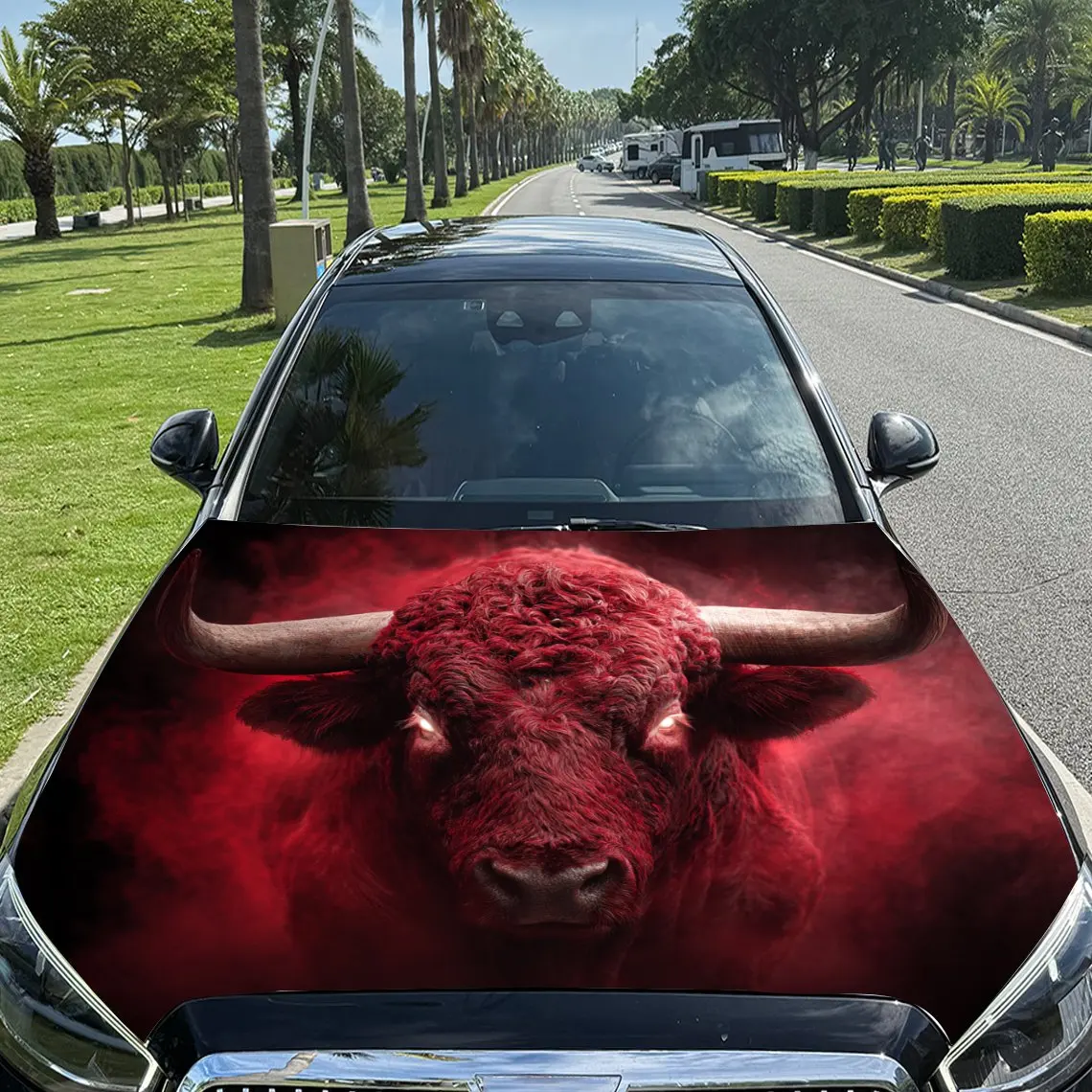 

Энергичный красный бык с дымовыми акцентами, автомобильная виниловая пленка, материал ПВХ, водонепроницаемая наклейка на капот автомобиля, самоклеящаяся устойчивая к царапинам S