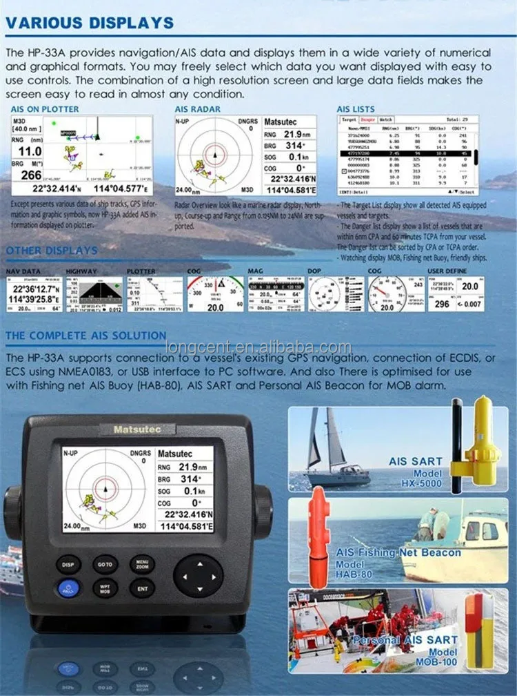 Marine GPS navigator class b ais transponder HP-33A