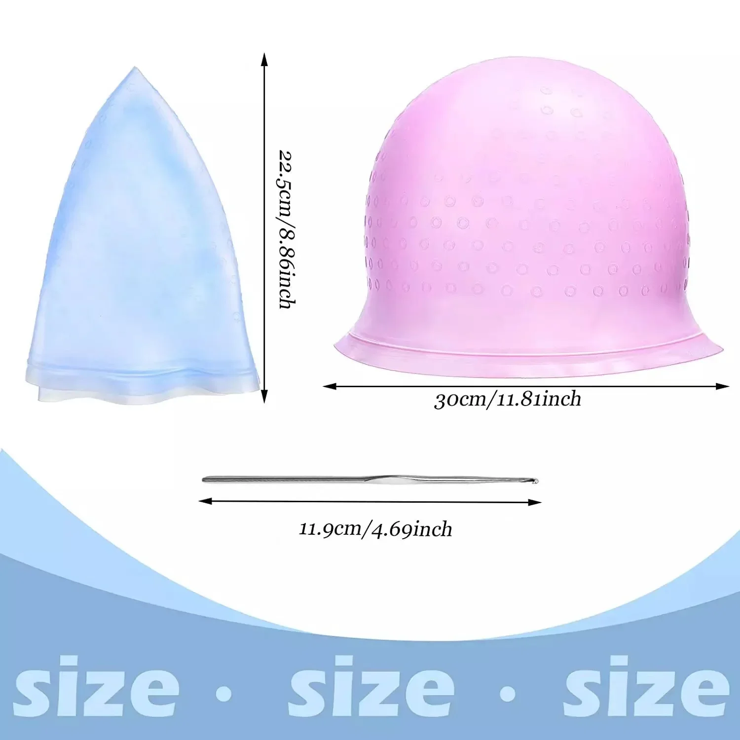 Silicone Hair Highlight Cap Perforated Hair Dye Hat with Metal Hook Reusable Hair Bleaching Cap for Salon Home Hair Coloring