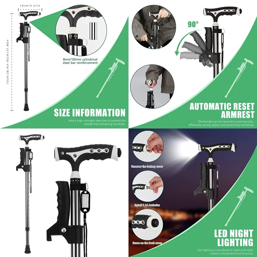 

Hold 440 Lbs Walking Cane for Men Women Aluminum Alloy Lightweight Height Adjustable Walking Stick Heavy Duty Foldbale Free Sta