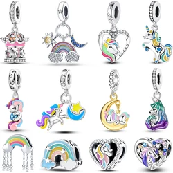 Sweet Romance 925 Silver Cloud Rainbow Unicorn Shining Dreamy Charms Beads Fit 3mm Original Bracelets DIY Fine Jewelry Making