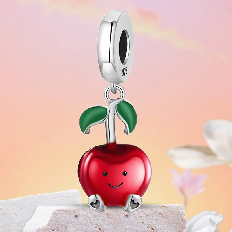 Charm-Anhänger aus 925er-Sterlingsilber, Avocado, Kirsche, Ananas, Erdbeere, Kirsche, Kugel, geeignet für Armbänder, DIY-Damenschmuck