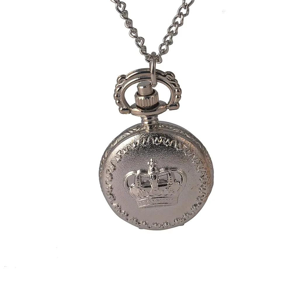 Fashion simple and exquisite quartz pocket watch small crown silver pocket watch with necklace