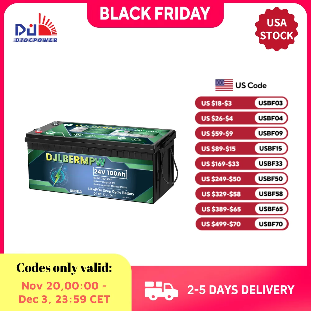 

DJLBERMPW 24V 100Ah LiFePO4 Battery Lithium Iron Phosphate Batteries in 100A BMS for Marine Trolling Motor RV Solar Golf Carts