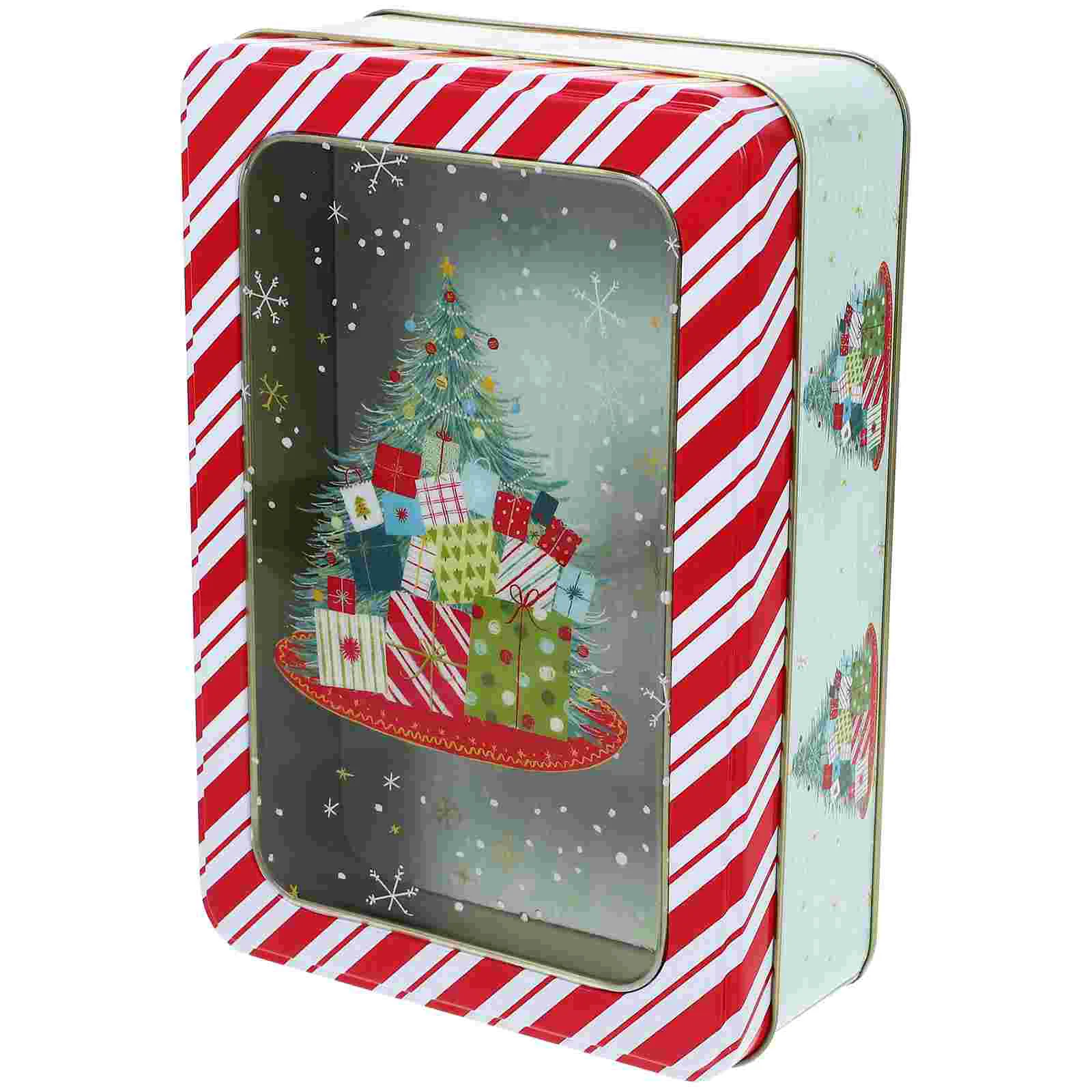 

Square Transparent Windowed Christmas Themed Tinplate Storage Box Gift Baking Cookie Candy Packaging Boxes Sugar Case Tins Jar