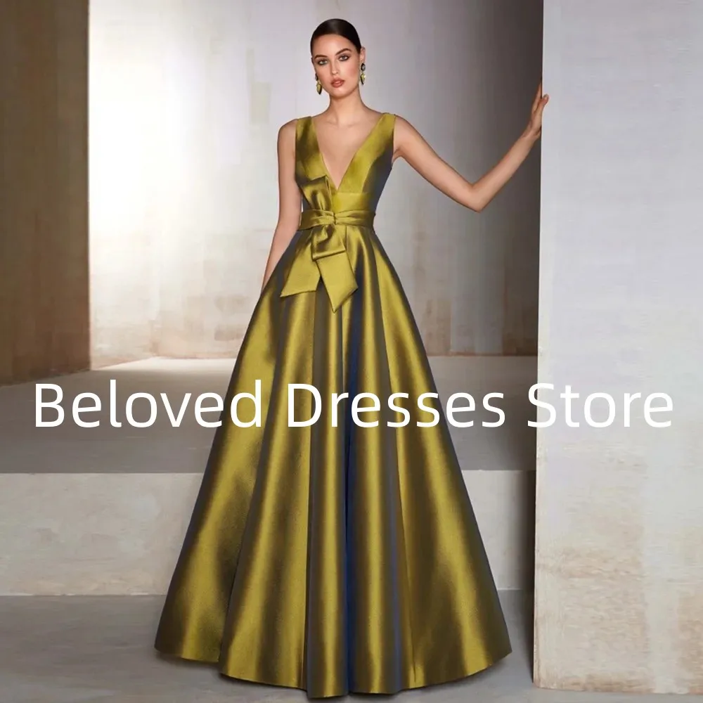 

2023Green A-line Special Occasion Dress Thick Section Long Formal Dress Prom Elegant Style Two Shoulder V-Neck Evening Dress2024
