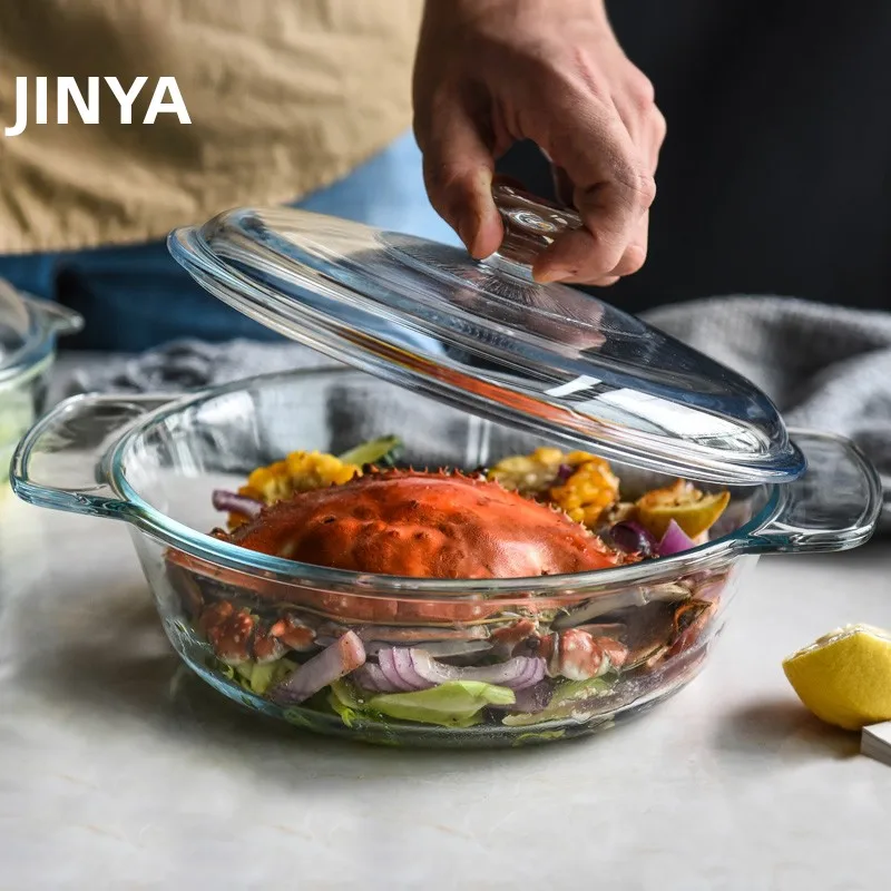 

Стеклянная миска Jinyaa без свинца для домашнего использования, для микроволновой печи и духовки, суповая миска с крышкой, круглая, в скандинавском стиле S...