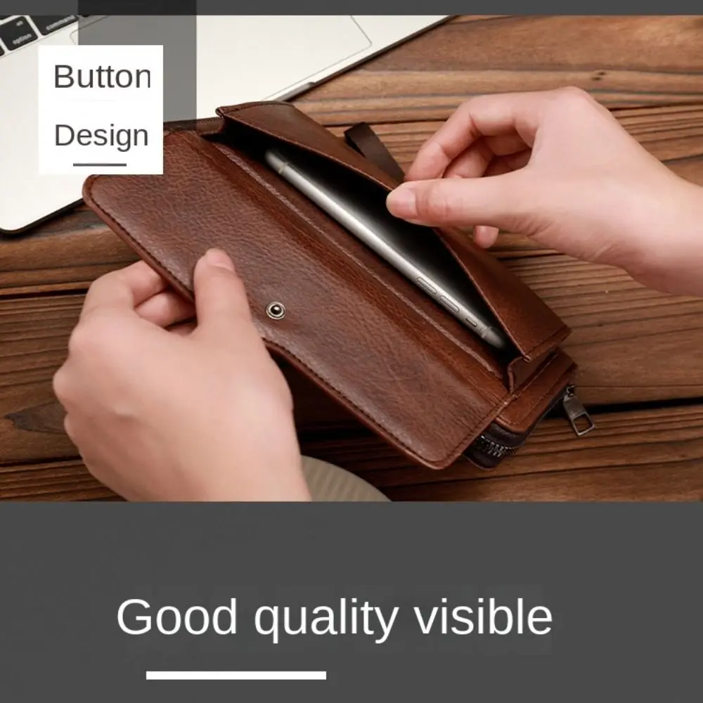 Casual Leather Men's Long Wallet Large Capacity Multi-position 2 Fold Purse Durable Leisure Men's Hand Bag Card Holder