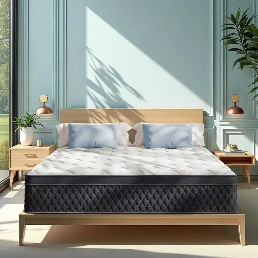 Mattress, 10 Inch Hybrid Memory Foam Mattress in a Box, Pressure Relief, Pocket Springs for Motion Isolation, Medium Firm Suppo