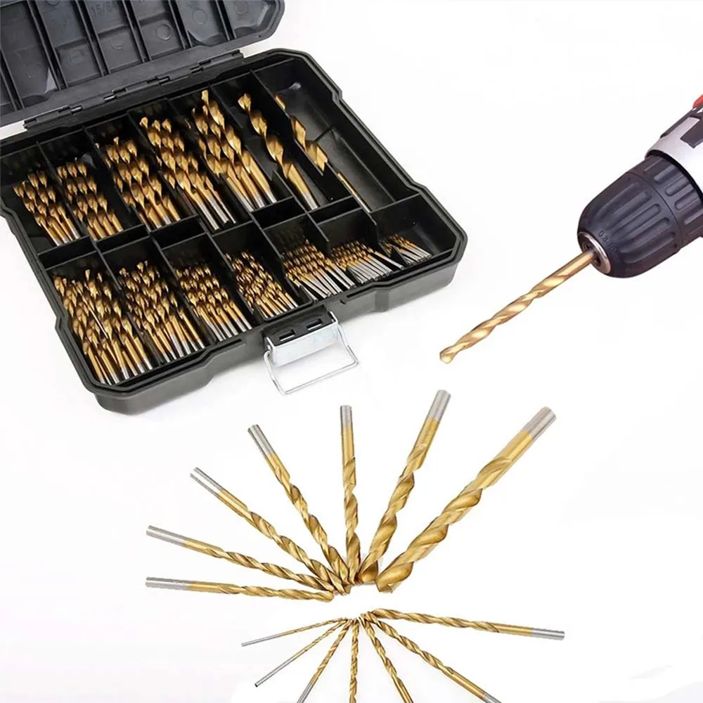 99Pcs 1.5 /2 /8 /10mm Titanium Coated Twist Drill Bit High Steel for Woodworking Plastic And Aluminum HSS Drill Bit Tool Set