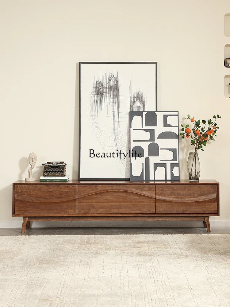 

*North American black walnut all-solid wood TV cabinet Nordic simple floor cabinet log