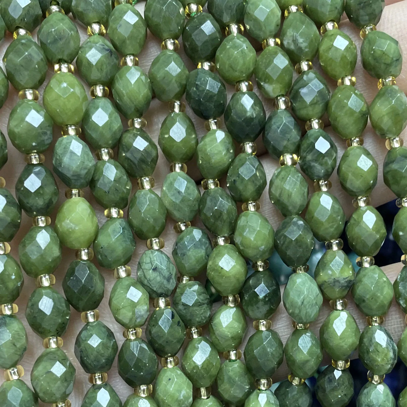 6X8MM Natural Stone Green Canadian Jades Faceted Rice Shape Spacer Beads for DIY Jewelry Making Bracelet Earrings Necklace