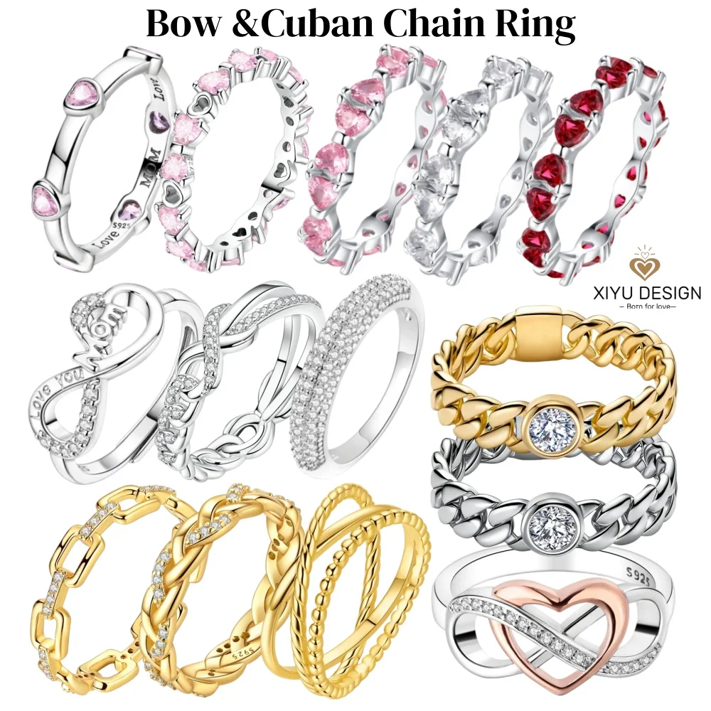 2026New Rings For Women 925 Sterling Silver Shining Cuban Chain Ring Fine Wedding Engagement Birthday Mother\'s Day Jewelry Gifts
