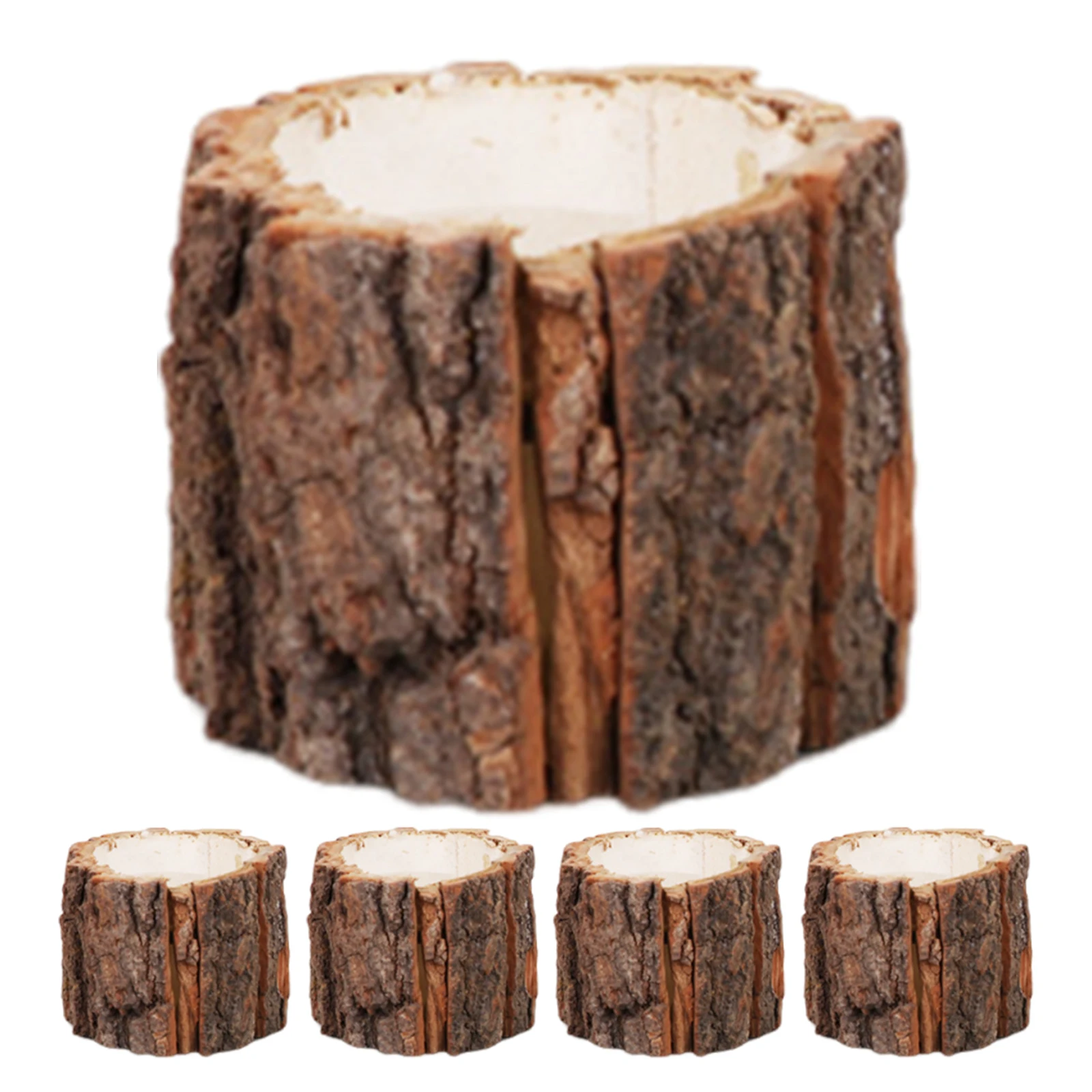 

5pcs Bark Shape Pencil Cup For Desk Solid Wood Look Pen Holder Creative Desktop Organizer - Wood Pencil Holder Decorative