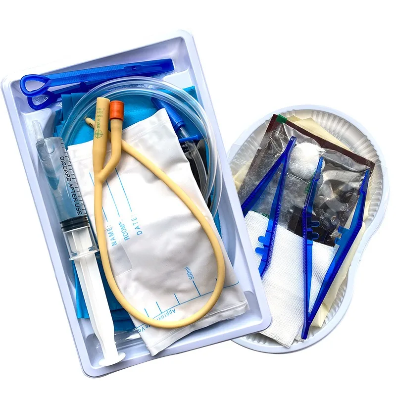 Disposable sterile 12Fr-22Fr Dual chamber silicone catheter/urine bag/Gauze/cotton balls/gloves/hole towels/test tubes/clip sets
