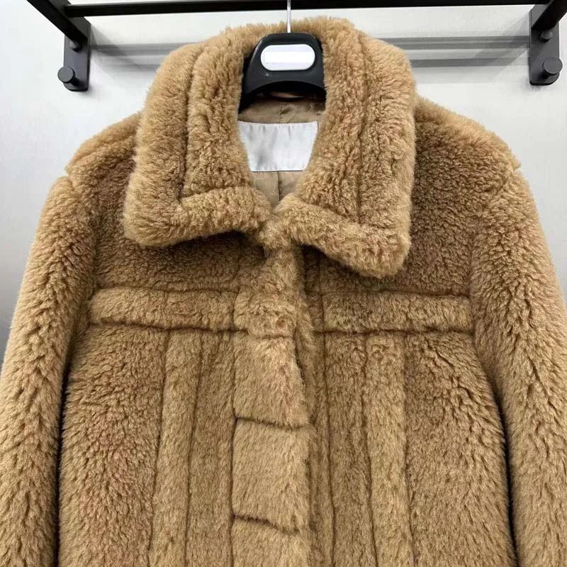 Short Length Coat Winter Women High Quality Real Sheep Wool Turn-Down Collar Clothes Thick Warm Max Single Breasted