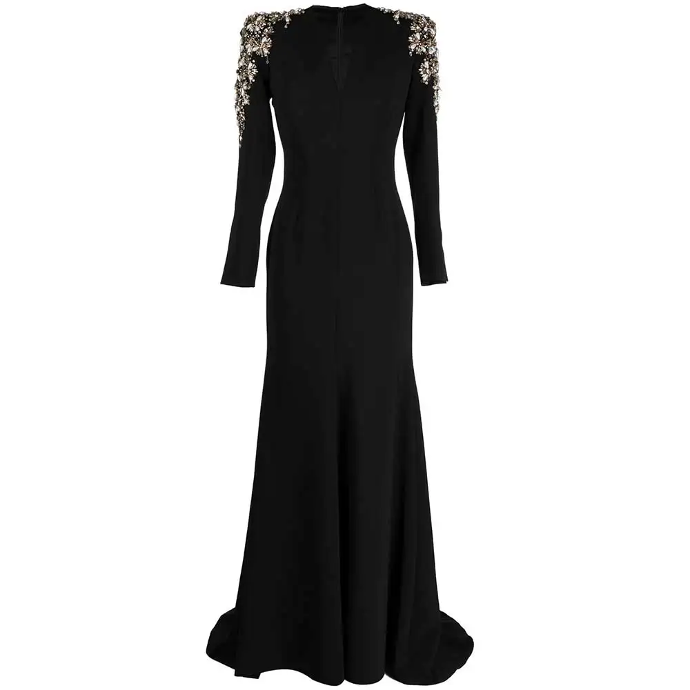 YUMDAI Black Rhinestone Luxury Women's Party Dress High-end Formal Stage Performance Evening Gown 2023 Haute Couture Long Dress