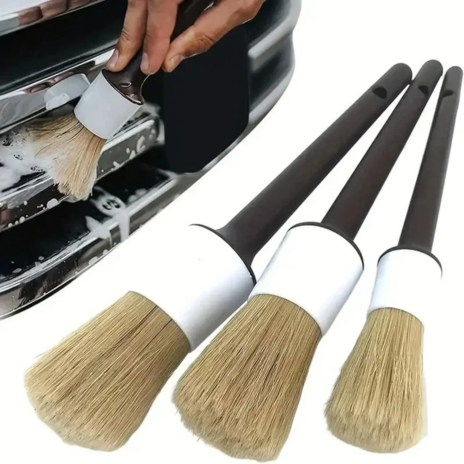 3PCS Car Exterior Interior Detail Brush Boar Hair Bristle Brushes for Car Cleaning Auto Detail Tools Dashboard Cleaning Brush