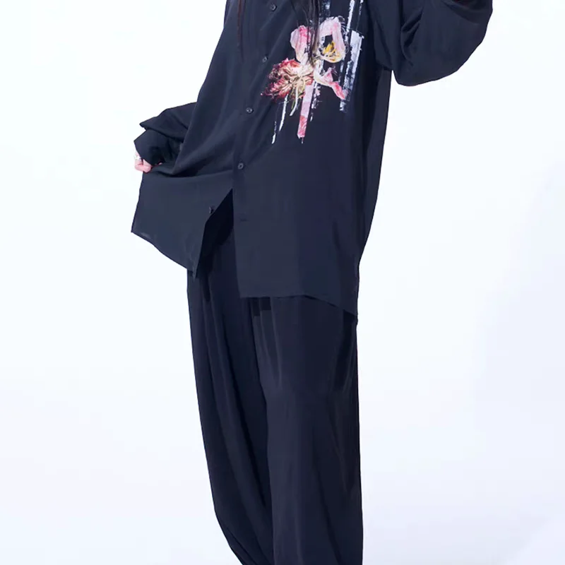 YAMAMOTO-Style Shirt 2026 HighQuality Clothing riginal Design Artificial Silk, Printed with Lily Flower Pattern Shirt，Tops